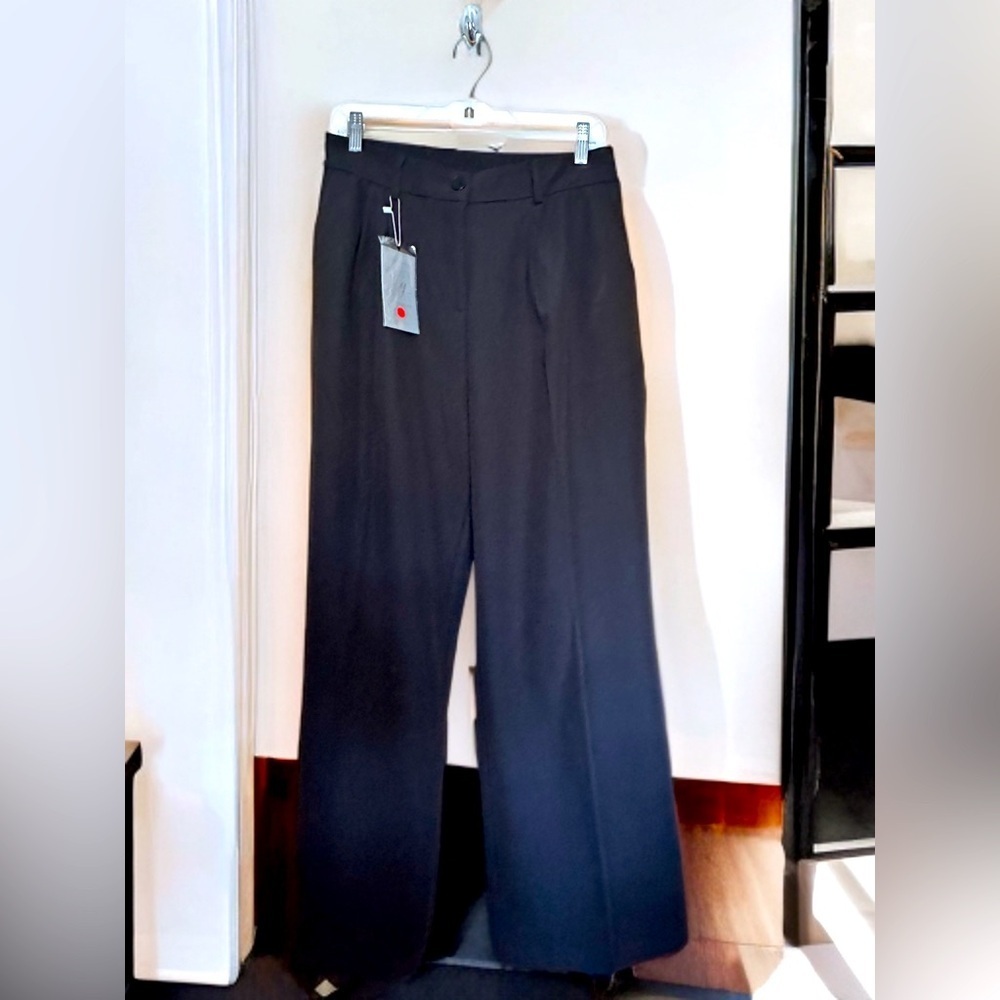 NWT WOMEN’S WIDE LEG VINTAGE HIGH WAIST WORK PANTS SIZE L REG 10-12) BLACK